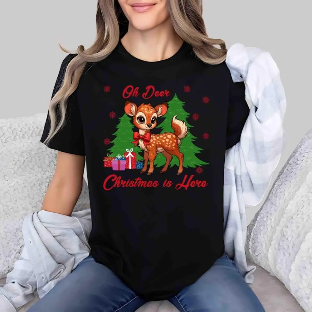 Oh Herten Kerstmis Is Hier Tshirt Retro Rendier Tee Kerstvakantie Herten Shirt Feestelijk Seizoen Vrouwen Casual Kleding Mode Tops
