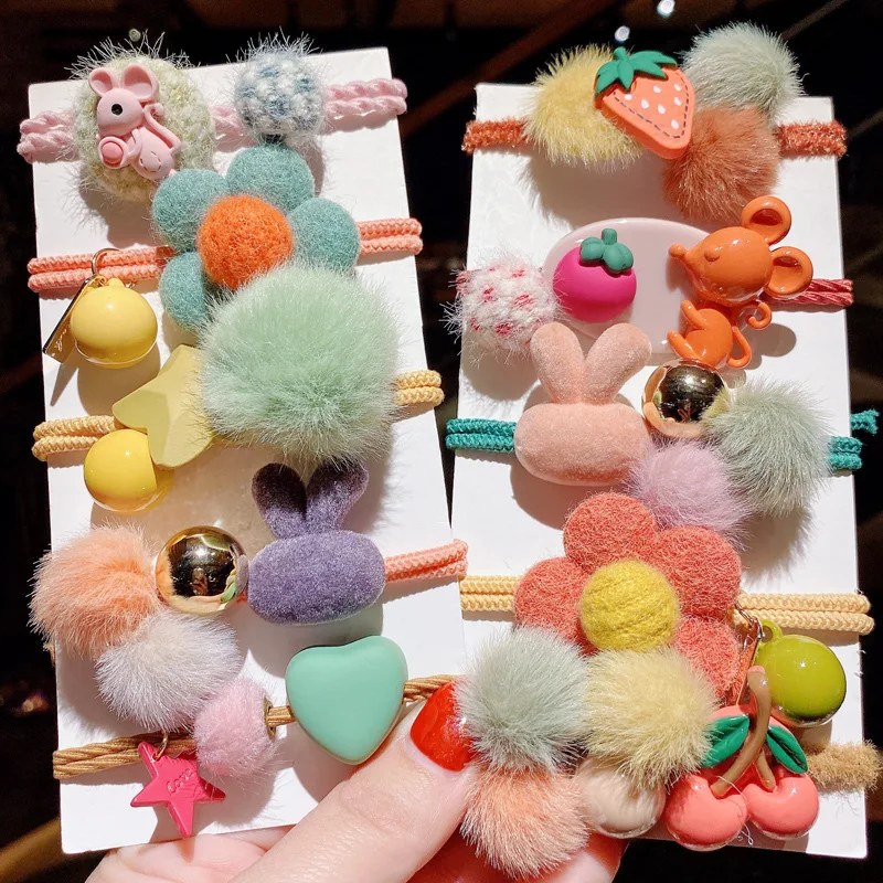

4pcs/lot Baby Girls Scrunchies Kids Elastic Hair Bands Children Hair Rope Hair Accessories Set Plush Rubber Band