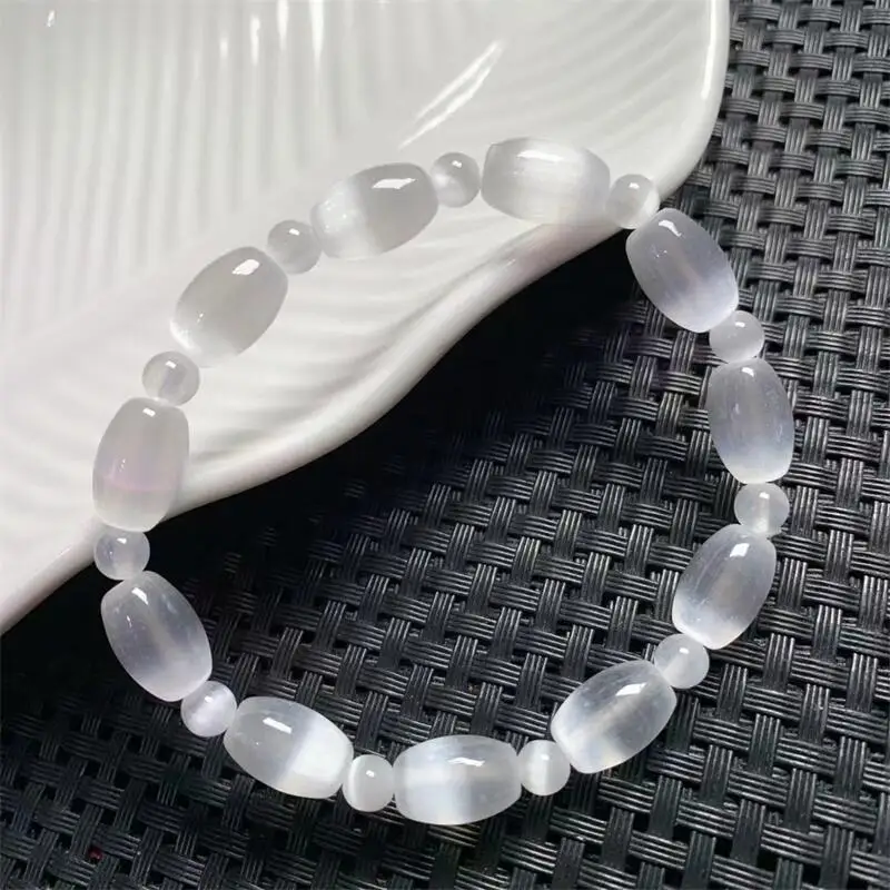 8MM Natural Selenite Bucket Bead Bracelet Women Men Handmade Stretch Rope Bracelet Luxury Jewelry Energy Healing Gift 1PCS