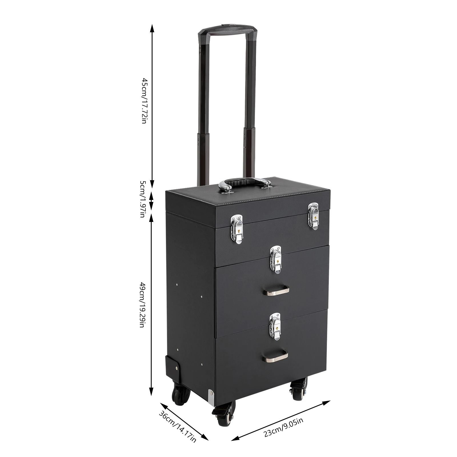 Professionele Rollende Make-Up Case Met Wielen-Grote Capaciteit, Afsluitbare, Meerlaagse Reis Cosmetische Trolley In Zwart