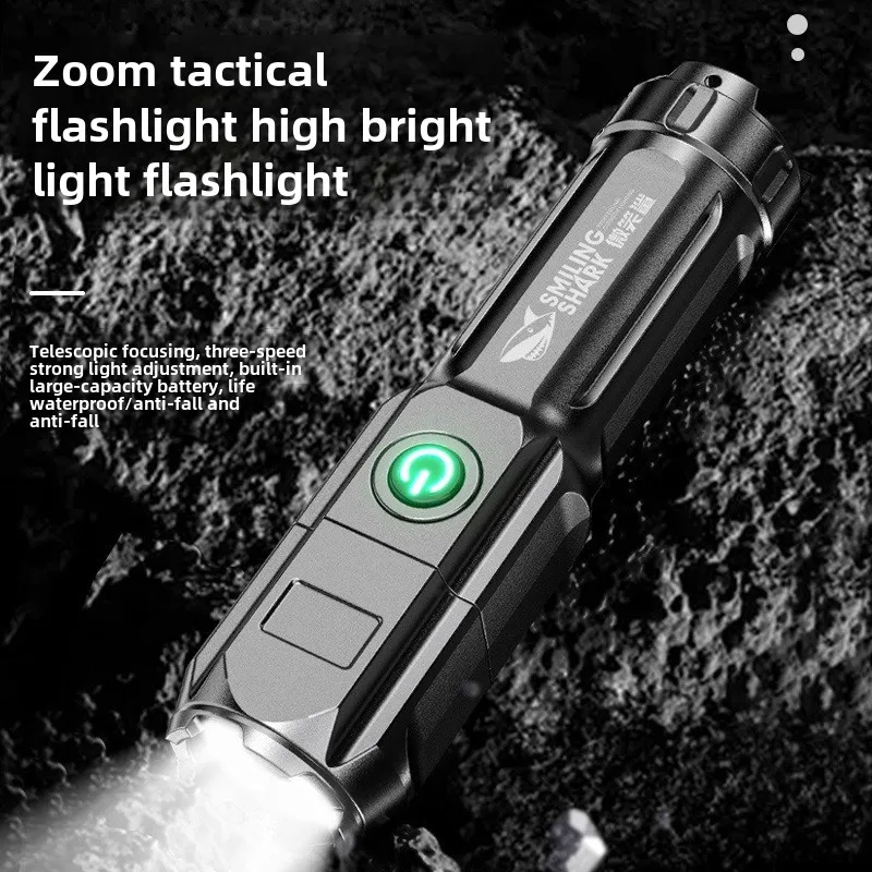 4 Lighting Mode Strong LED Flashlights Telescopic Zoom Tactical Torch USB 18650 Portable Spotlight Long-Range Camping Flashlight