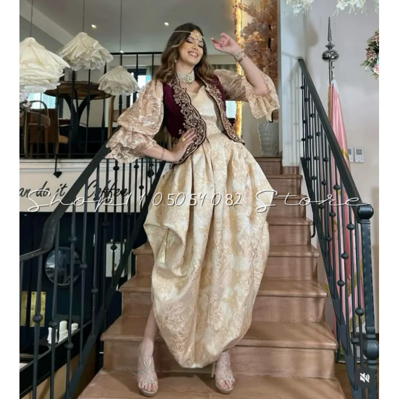 Vestidos de Fiesta Personalizados Estilo Albanés para Mujer, con Encaje, Adornados con Cuentas, Dos Piezas, Estilo Caucásico, Vestidos de Noche