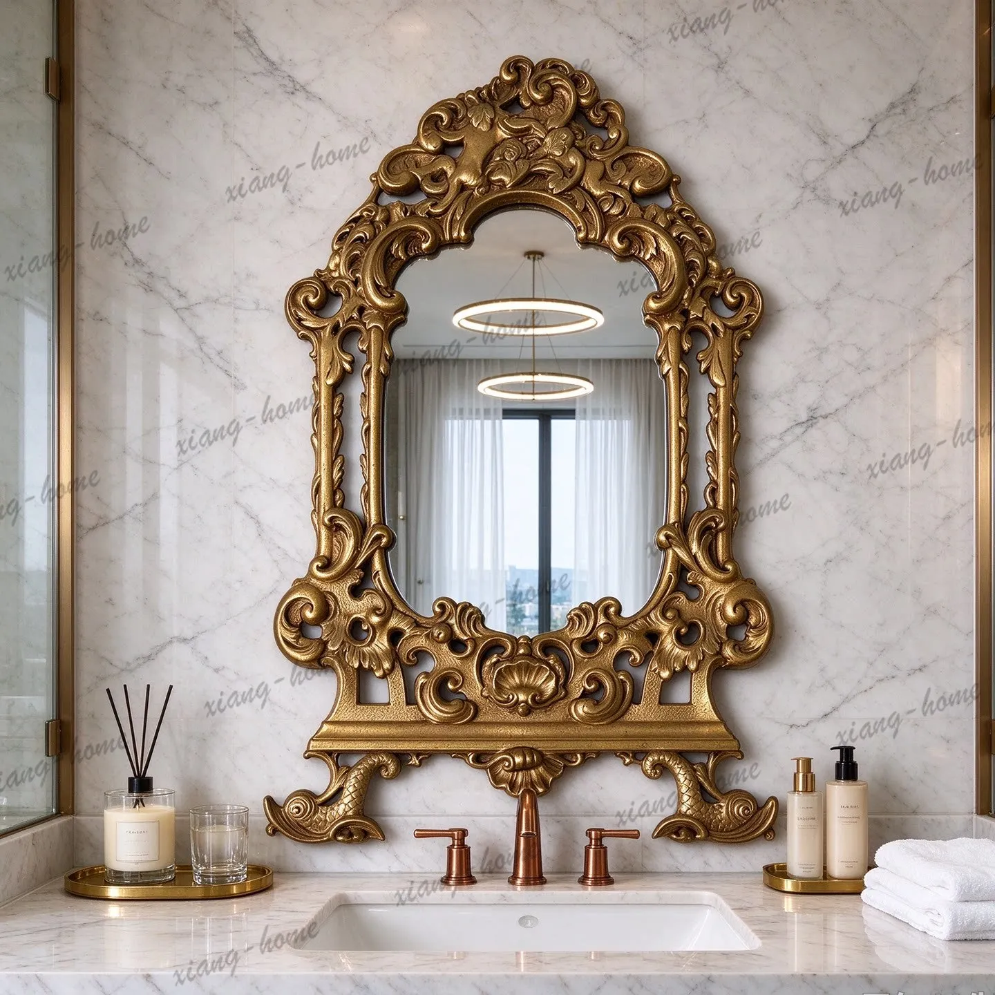 PG French carved decorative mirror American living room luxury European bathroom dressing bathroom mirror