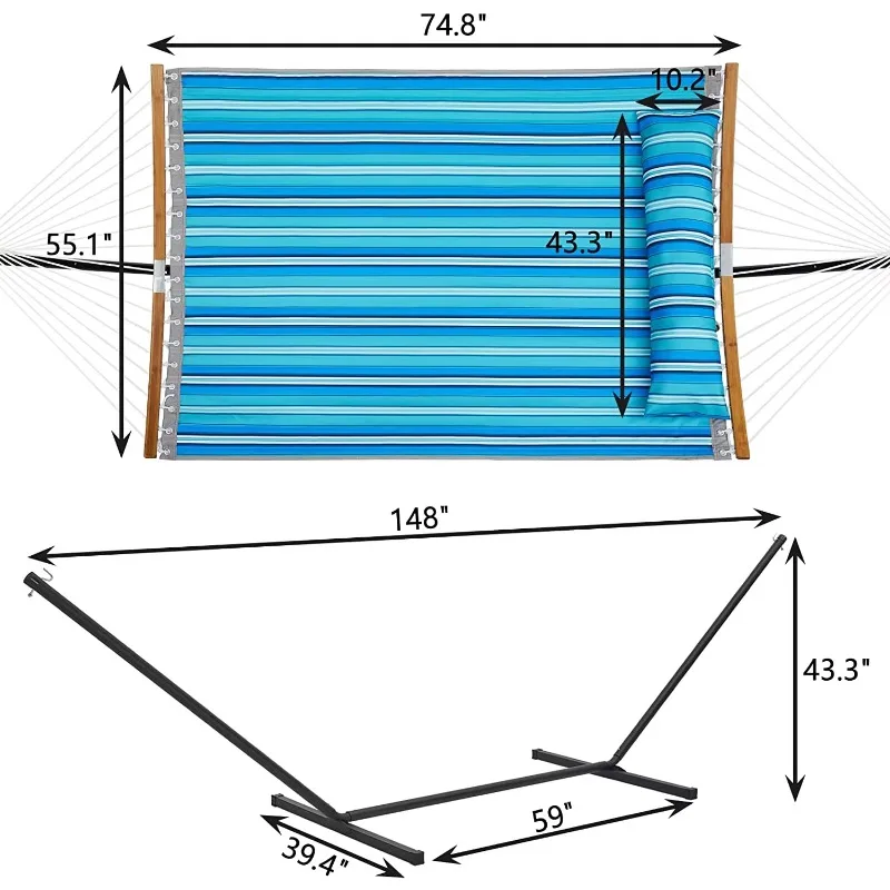 เปลญวนไม้ไผ่โค้งแบบถอดหมอนได้ สำหรับสนามหลังบ้าน ริมทะเล ระเบียง เปลญวนคู่ พกพาสะดวก สำหรับตั้งแคมป์กลางแจ้ง
