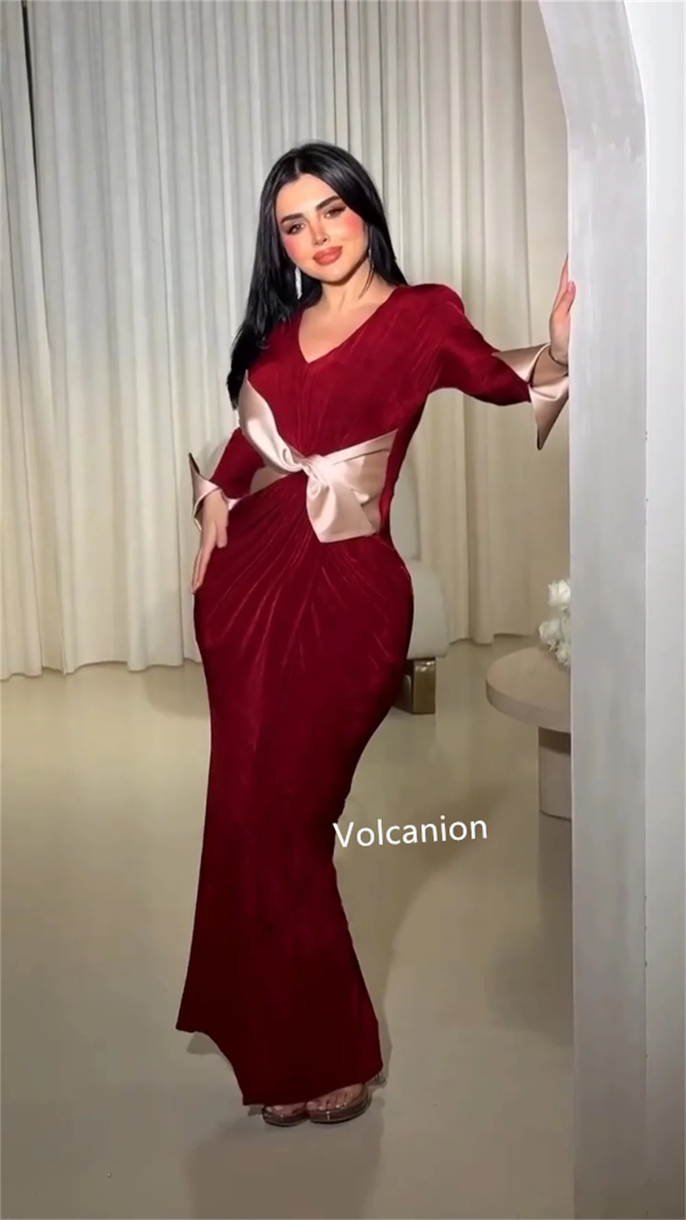 Индивидуальные велюровые платья миди с бантом и v-образным вырезом на заказ, коктейльные элегантные модные платья высокого качества