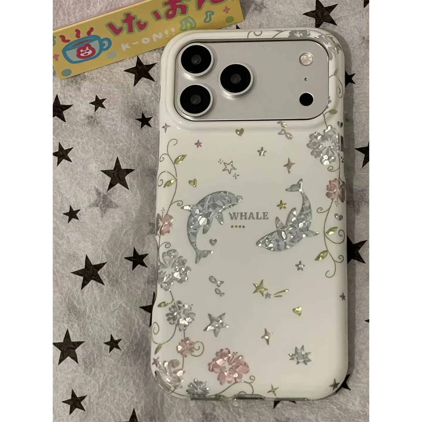 Korean Ins Vine Flower Dolphin Laser Shining Phone Case For iPhone 18 Duo 17 Air 16 15 14 13 12 11 Pro 16 Plus Mini Y2K Cover