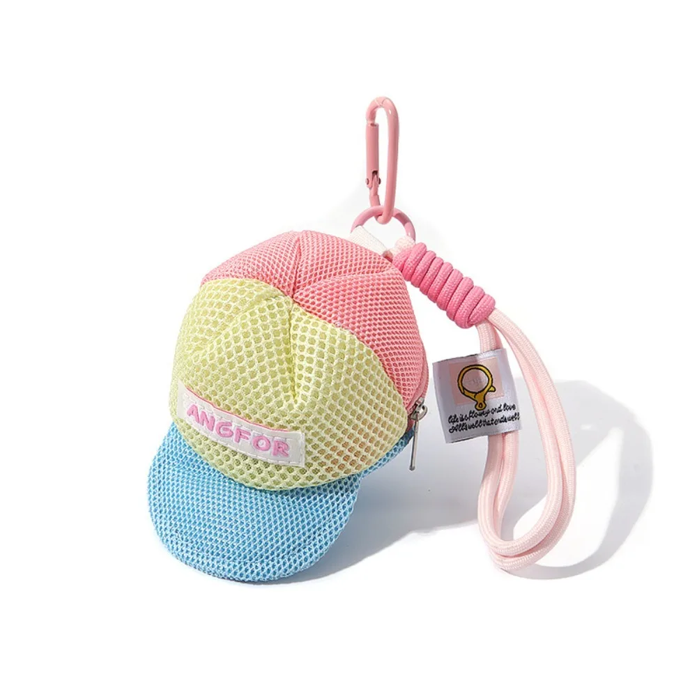 New Keychain Coin Purse Hat Shape Dopamine Colored Mesh Bag Anti Loss Pendant Pouch Bag