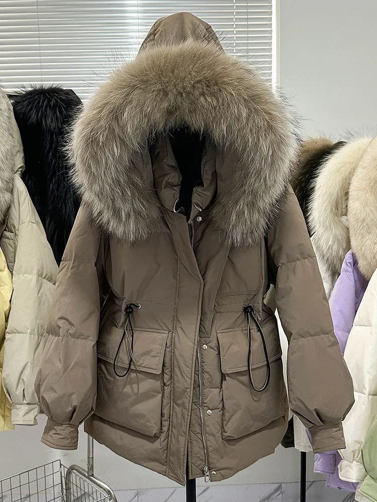 2023 New Autumn Winter Women Casual Thick Warm Hooded Parka Outwear Female Fashion Loose Down Coat with Real Fox Fur Colla