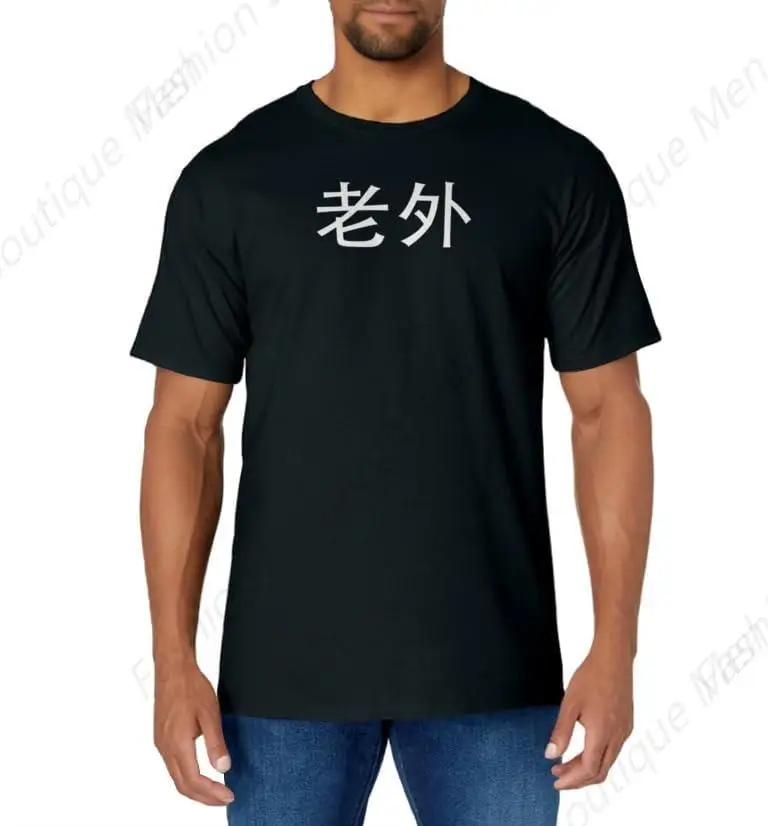 Foreigner Chinese Language Mandarin Character Laowai T-Shirt Casual O-Neck Cotton Short Sleeve High Quality Cotton Shirt