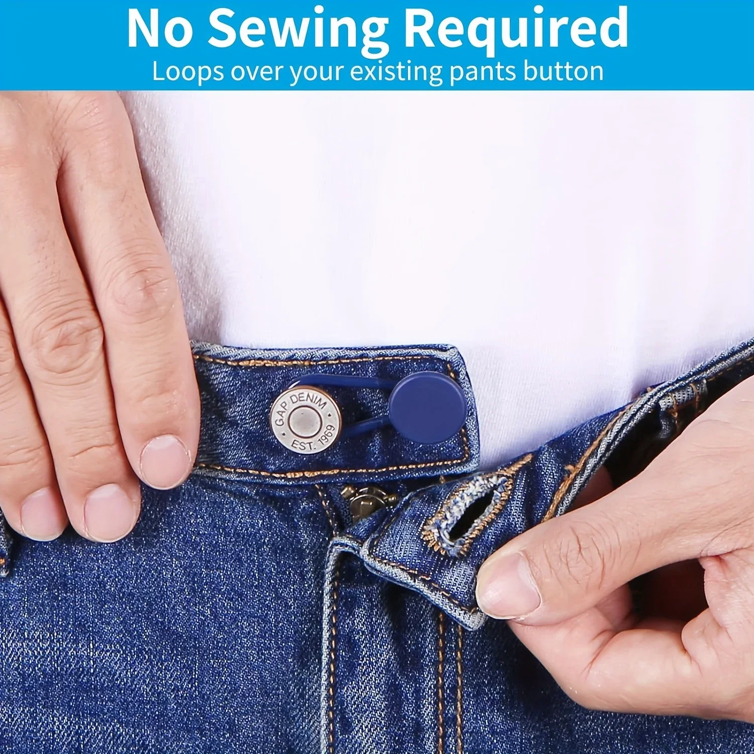 Easy-Adjust 4/12er-Pack Nähfreie Jeans-Taillenverlängerer - Verstellbare Hosenknopf-Erweiterer für 1-1,7 Zoll Mehrumfang, Unisex in Khaki/Blau/Schwarz – Detail 3