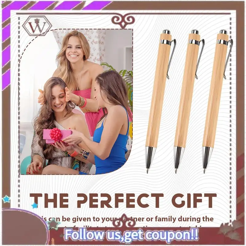 ABBG-12 piezas de bolígrafo retráctil de bambú con 24 recambios, productos de oficina, bolígrafos de bambú, bolígrafos de madera