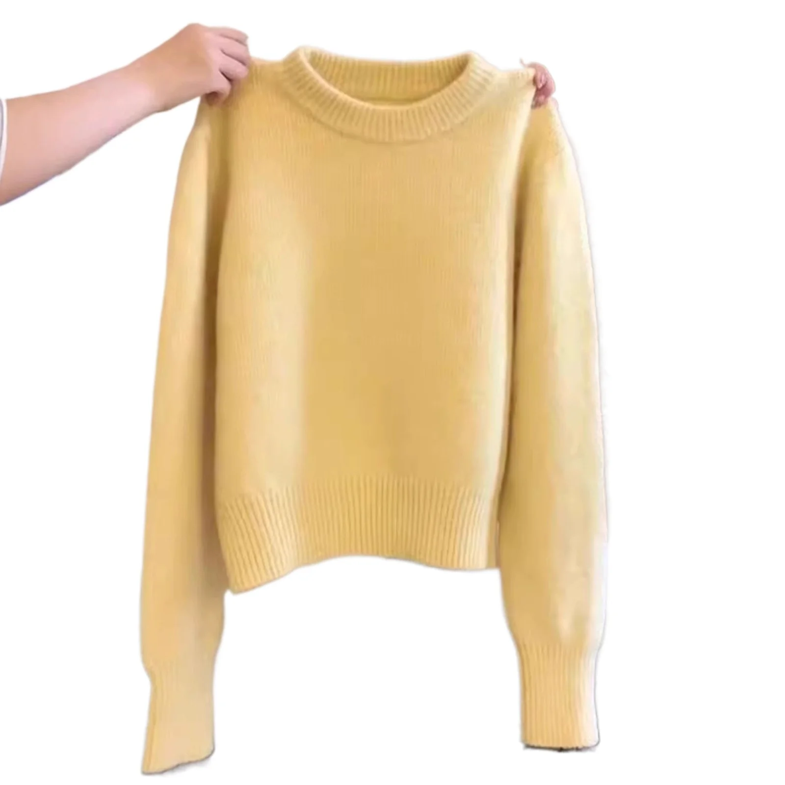 

Temperament Solid Color Round Neck Pullover Knitted Sweater Long Sleeve Top Women's 2026 Spring New Simple Loose Versatile Lazy