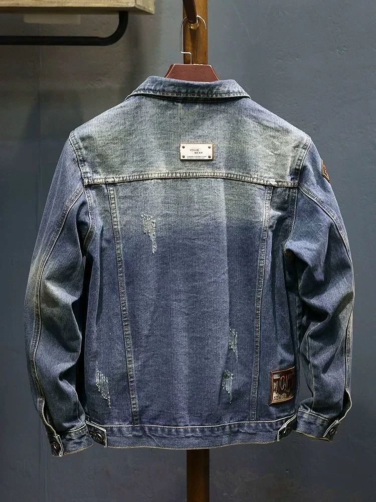 

Джинсовые куртки Slim Fit с вышивкой, мужские повседневные модные оригинальные быстрая доставка, дешевая цена, стильное ковбойское пальто Y2k для мужчин