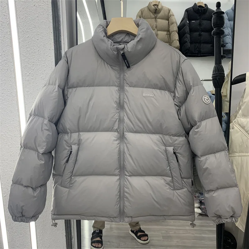 2023 Winter Stand Collar Pocket Thicken Down Jacket Loose Zipper White Duck Down Jacket Solid Color Casual Fashion Thicken Coat
