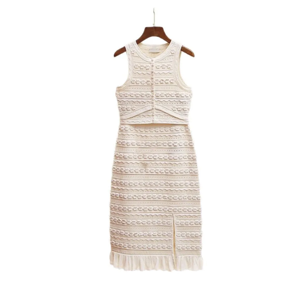 Baga Spring 2025 Chaleco de punto y falda dividida de cintura alta Conjunto Agel Sle Quali Faion para mujer Conjunto Small Fraanc...