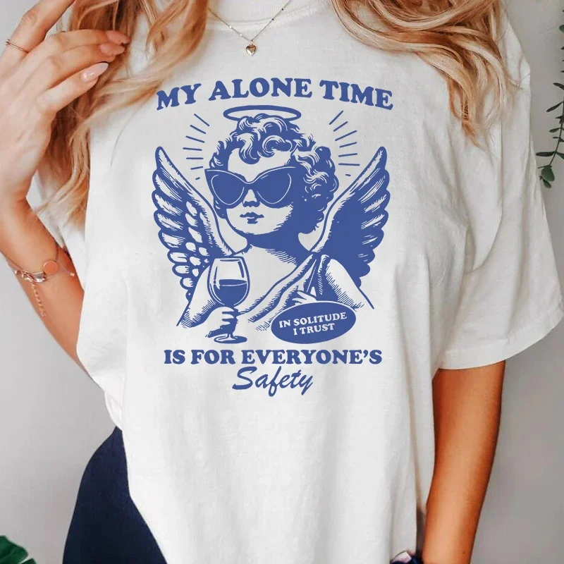 

Vintage Trendy Women's T-shirt My Alone Time Is for Everyone's Safety T Shirt Funny Sarcastic Graphic T Shirts Unisex Oversized