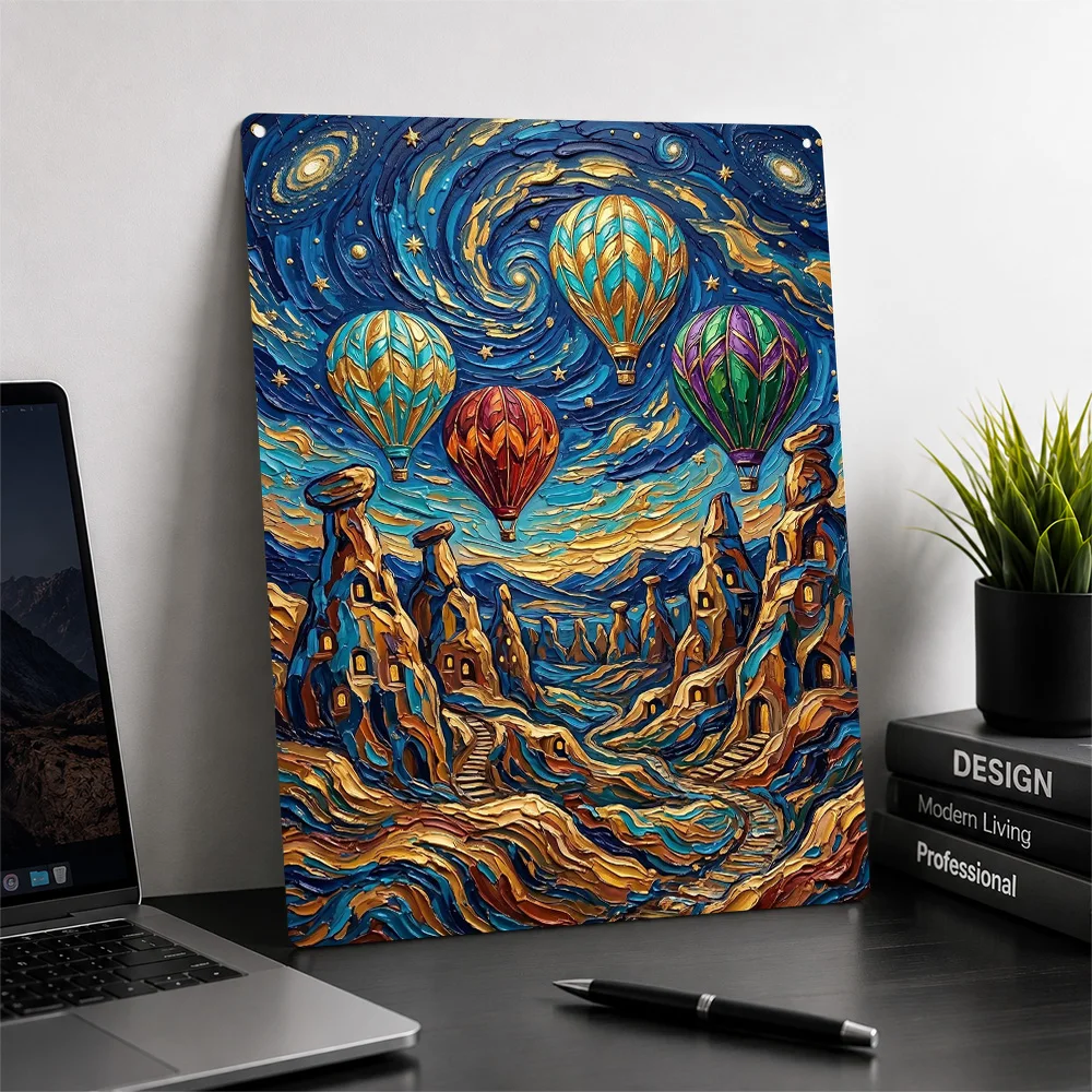 Hot Air Balloons Over Cappadocia Poster Asian Wall Art Customized Retro Metal Tin Sign for Living Room Bedroom Cafe Home Decor