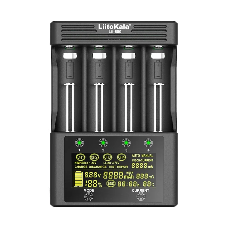 LiitoKala Lii-600 LCD Battery Charger For Li-ion 3.7V and NiMH 1.2V Battery Suitable for 18650 26650 21700 26700 18350 AA AAA