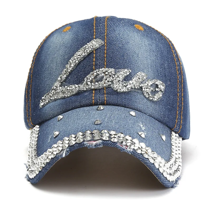 Denim Baseball Cap Women Rhinestone Letter Love Summer Hats For Women Sunshade Sun Hat Casual Snapback Adjustable Outdoor Retro