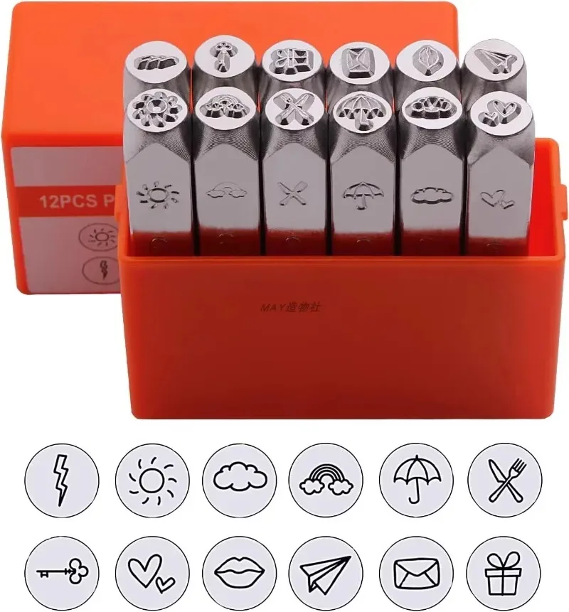 12pcs Set Metal Stamping Kit Jewelry Marking Punch Leather Silver Craft Puncher Cartoon Animal Love Pattern 6mm Steel Stamps