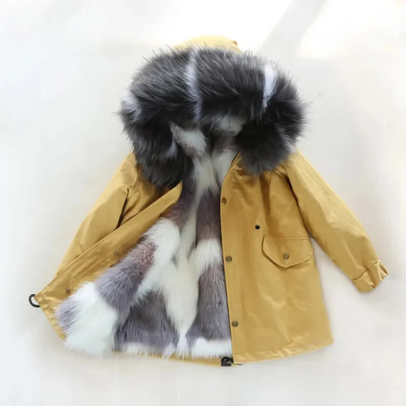 Meisjes Donsjack 2024 Winter Faux Fox Bontjas Voering Afneembare Lange Parka Warme Buitenkleding Hoge Kwaliteit Babykleding