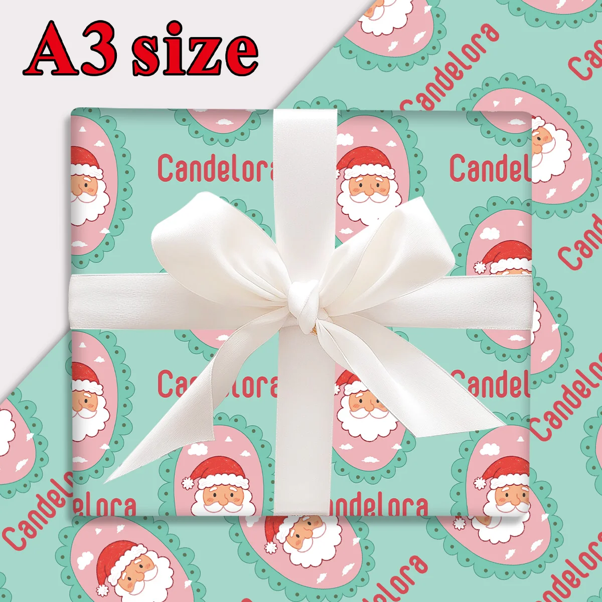 3pcs Custom Name Santa Claus Wrapping Paper,Green Xmas Theme Decorative Craft Sheets For Gift Box Packaging,For Party Diy Decor