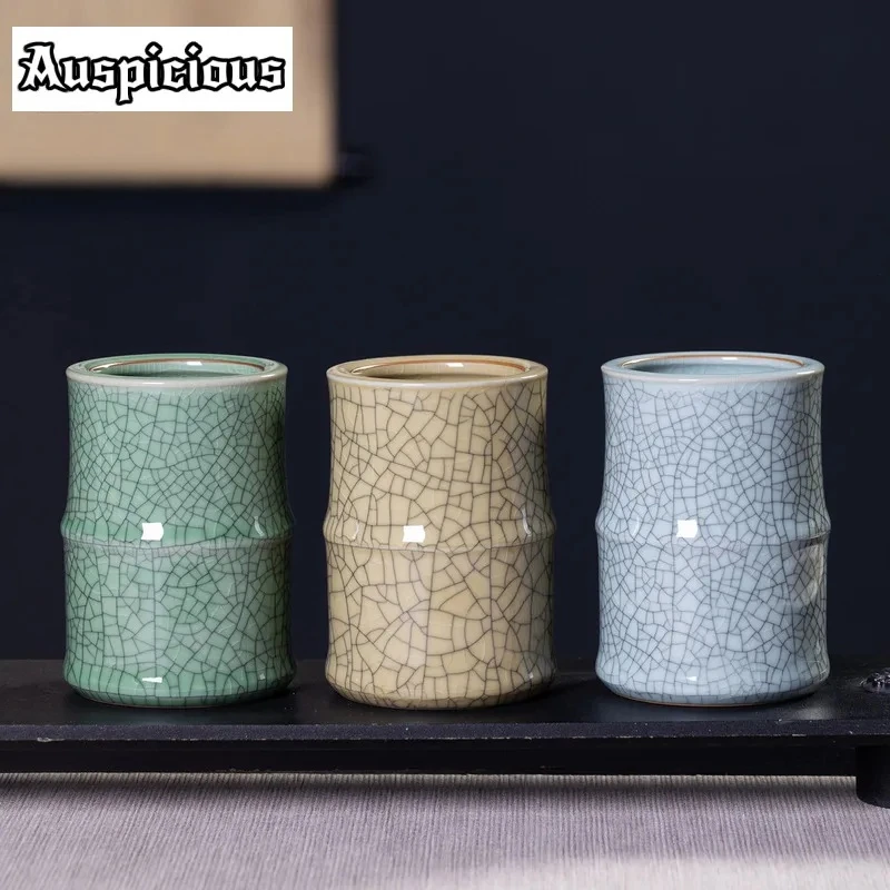 Longquan Celadon Pen Holder Ornament Office Desk Decoration Chinese Ceramic Home Large Capacity Study Storage Tube Ornaments
