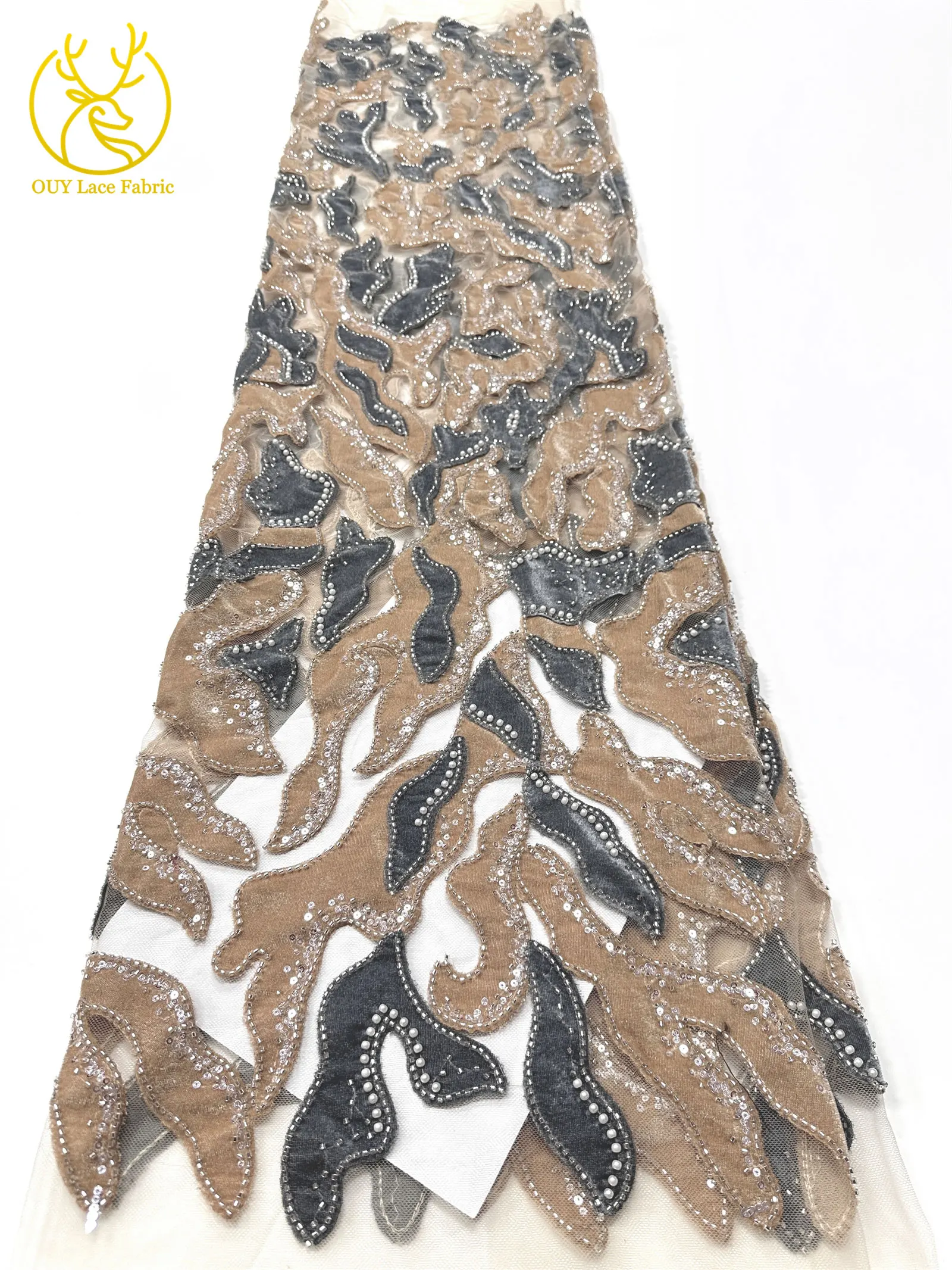 Roter Samtstoff mit Perlen und Pailletten, Spitzenstoff 2026, eleganter bestickter Tüllstoff für Bräutigam, französisches Hochzeitskleid, Abendkleid, zum Nähen, 5 Yards – Detail 9