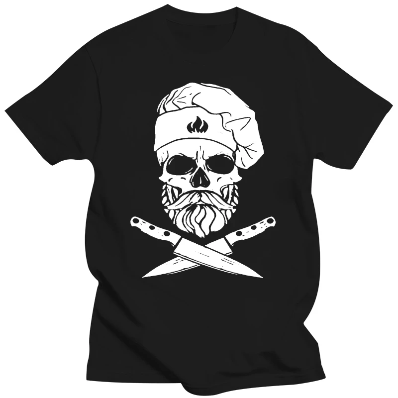 Mens T-Shirt Grilling Cooking Skull Knife Hipster Skull Chef Grill-Shirt