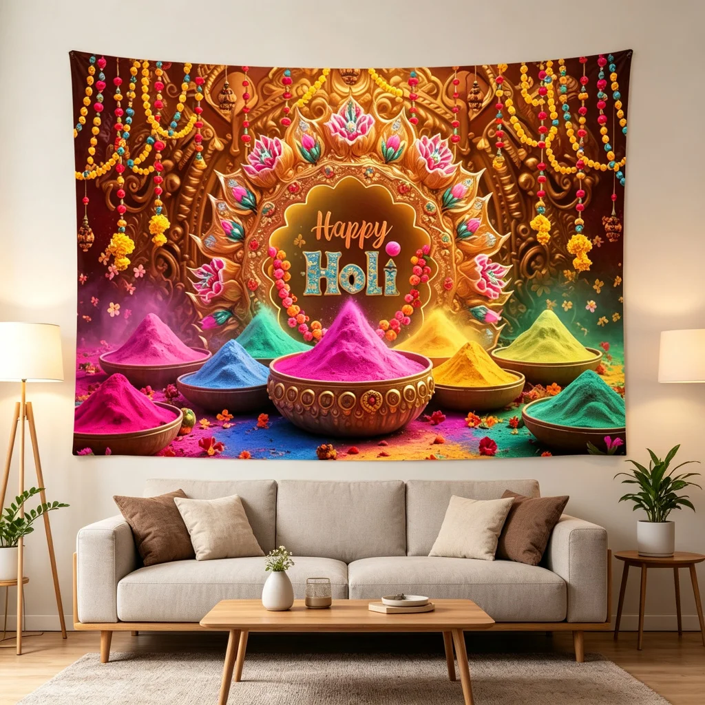 1PC Holi Festival Color Powder Print Backdrop Banner, Festival Style, Bedroom Living Room Kitchen Photo Background, Wall Art