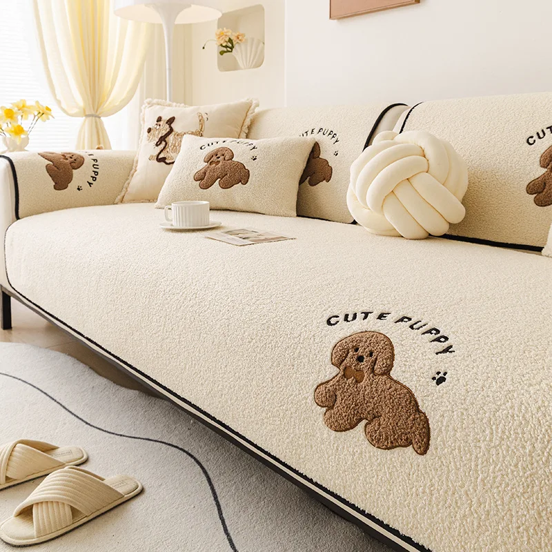 Thickened plush cute wind teddy sofa cushion autumn and winter non-slip sofa cover