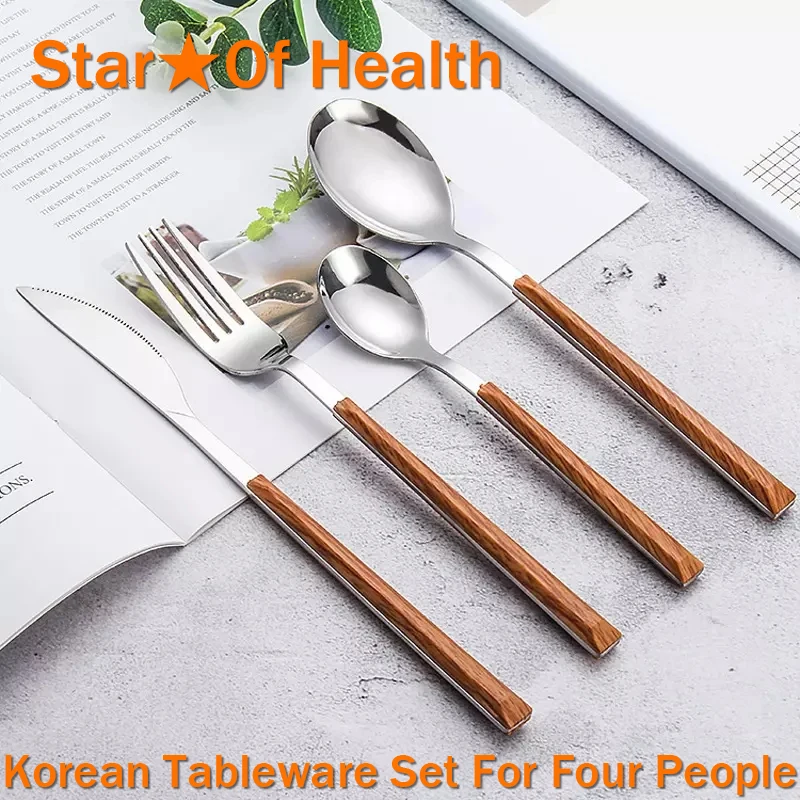 Tableware Set 304 Stainless Steel Korean Cutlery Set Camping Knife Fork Spoon Chopsticks Dinnerware Luxury 12-16Pcs Cutlery Set