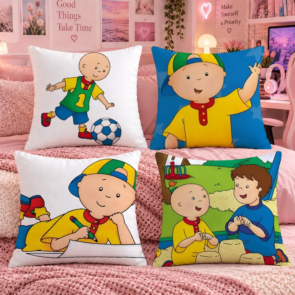 Cartoon Cute Kids C-Caillou Cushion Cover Double Sided Print Short Plush Pillow Sofa Bedroom Dorm Room Decor Gift