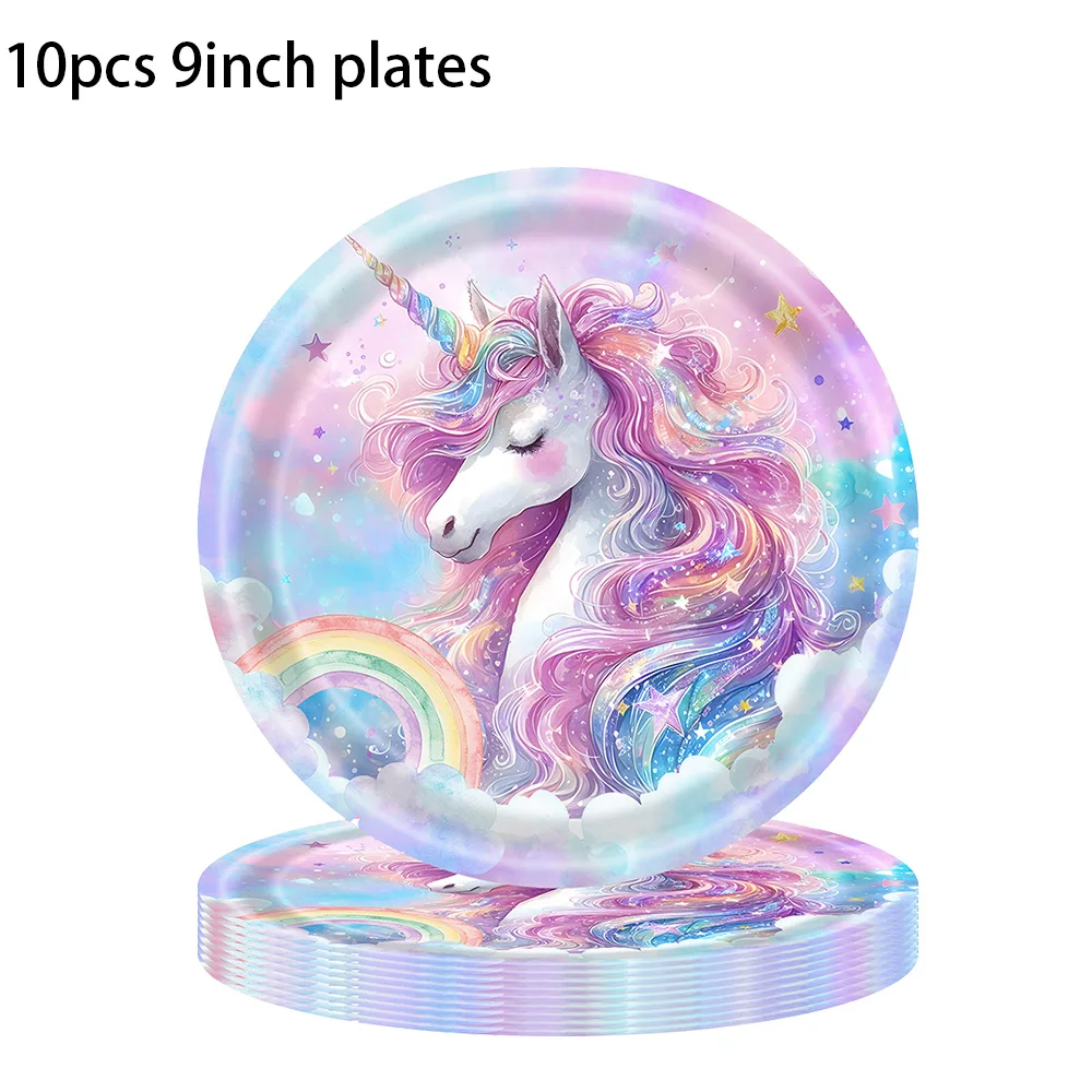 Unicorn Party Disposable Tableware paper cup Plate Napkin Unicorn Birthday Party Decor Kids Birthday Party Supplies Baby Shower view 3