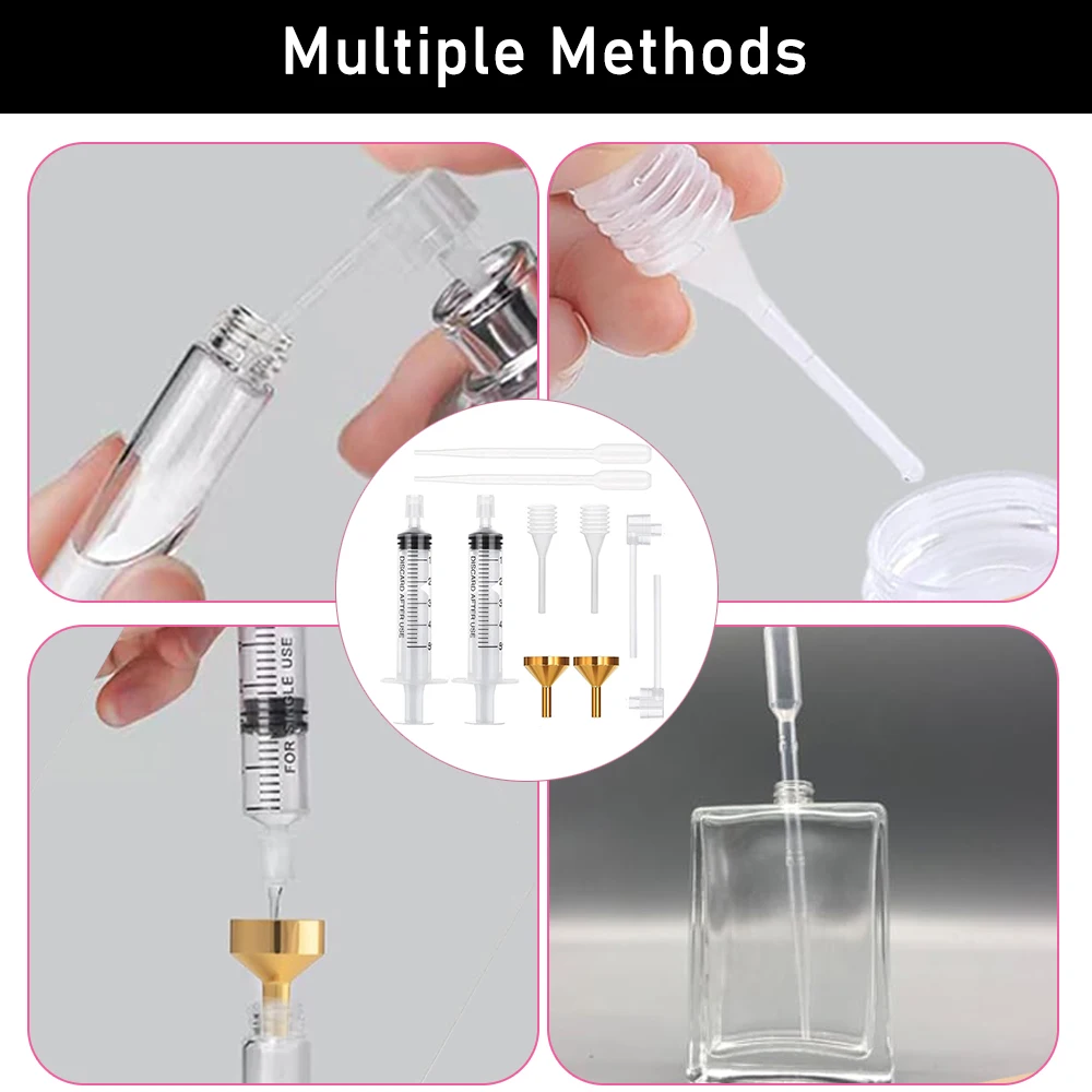 10pcs Perfume Refill Pump Tools Perfume Dispenser Transfer Tools Kit Include 2 Funnel for Refill 2 Clear Pump and Dropper