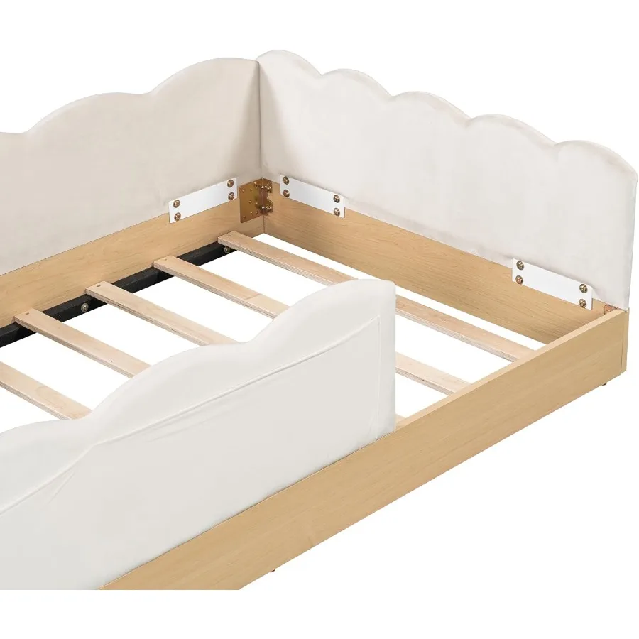 Lovely twin size upholstered platform bed frame with soft pillows and storage bags featuring a cute rabbit ear shaped headboard