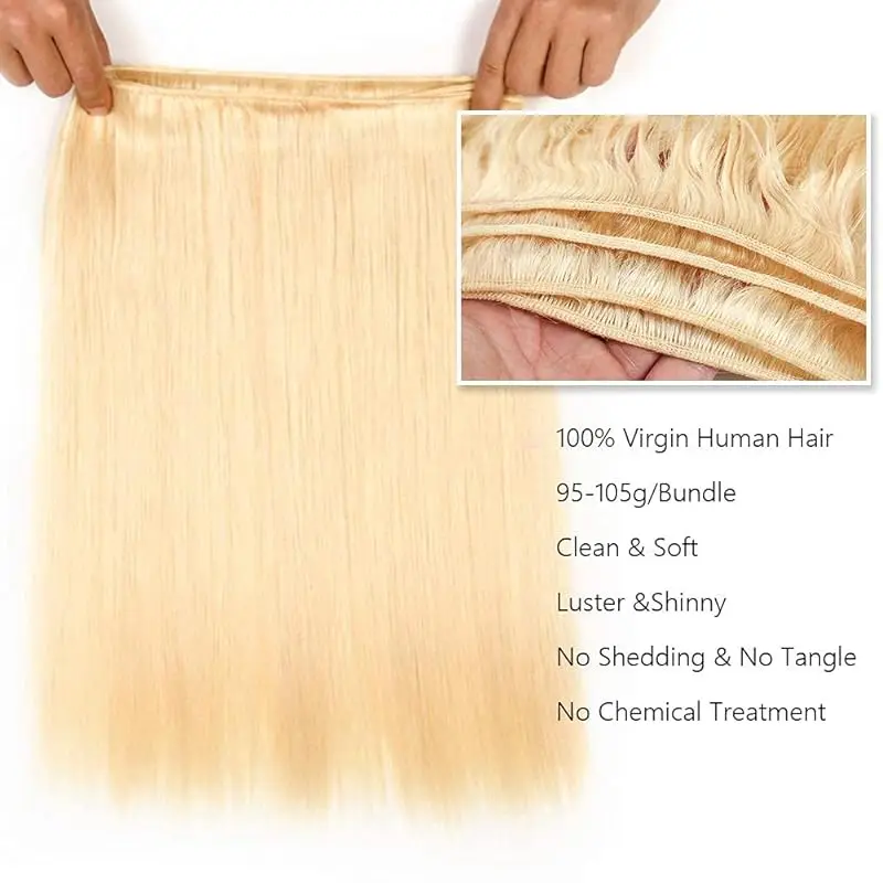 Mechones de pelo liso dorado para mujer, extensiones de cabello Virgen sin tratar, cabello brasileño #613