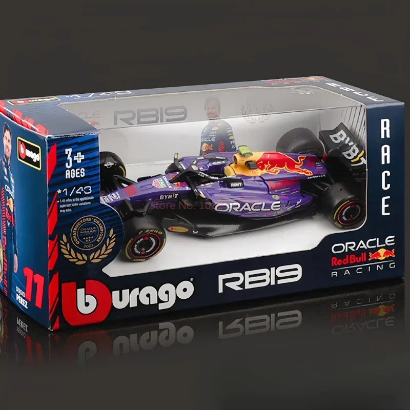 2023 Bburago 1:43 F1 RB19 Las Vegas Special Editions Gp Helmet Red Bull RB19 Dust Cover #1 Max Verstappen Formula 1 Racings Cars