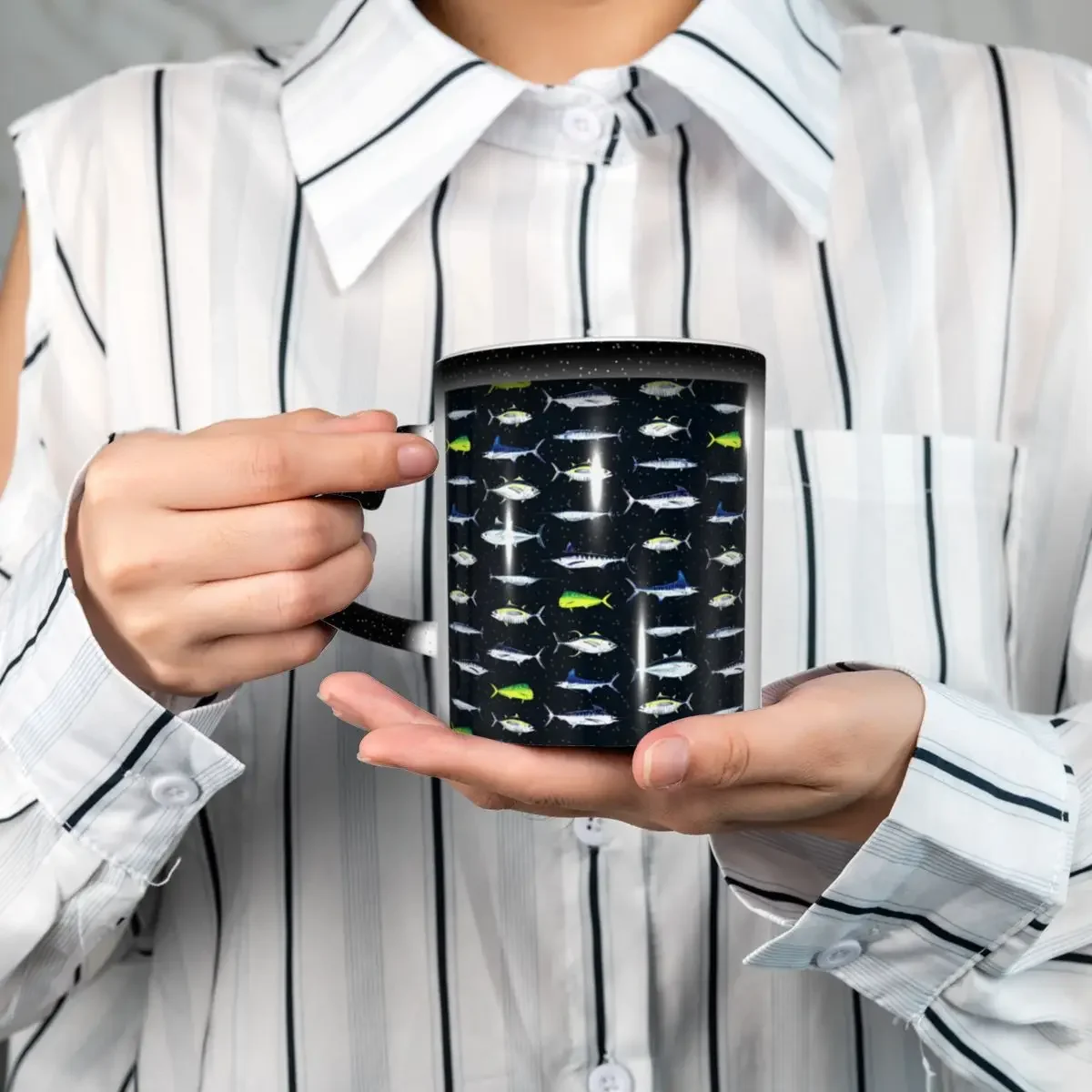 SPORTFISH Pattern Dark Navy Blue BlackYellowfin Tuna Mug Ceramic Coffee Cups Tea Mugs Milk Cup Drinkware Gift for Woman Man