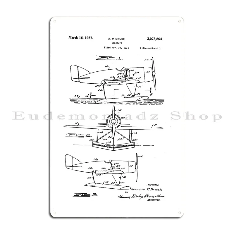 Aircraft Patent And Trademark Drawing Aircraft Patent Illustration Anodyle Metal Plaque Create Printed Kitchen Tin Sign Poster