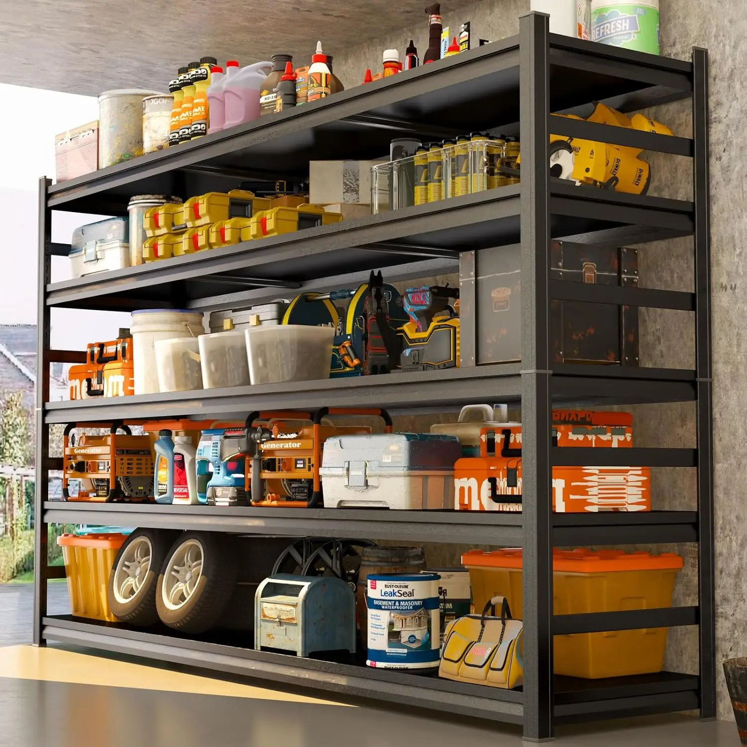 

Heavy Duty Metal Garage Shelving Unit, 5 - Tier Adjustable Large Storage Shelves, 3000LBS for Garage & Basement and, Customized