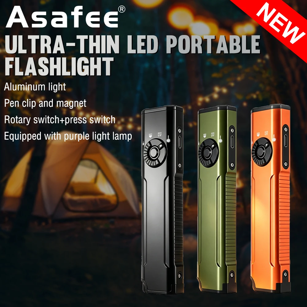 Asafee X730 EDC Flashlight 3 In 1 UV Light Portable Rechargeable Magnetic With Pen Clip Lamp For Emergency Camping Repair Torch