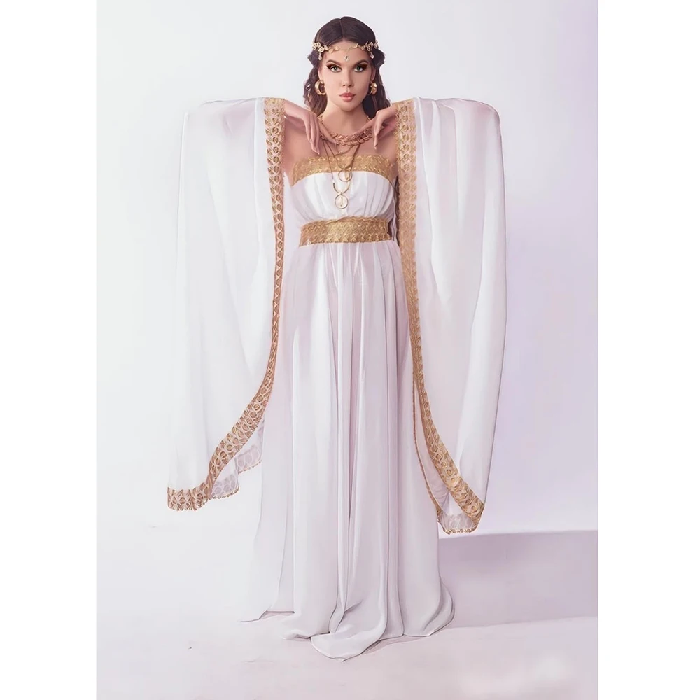 Kaftan White Prom Dress Gold Appliques Formal Occasion Floor Length Strapless Evening Party Costume For Women فستان سهرة نسائي