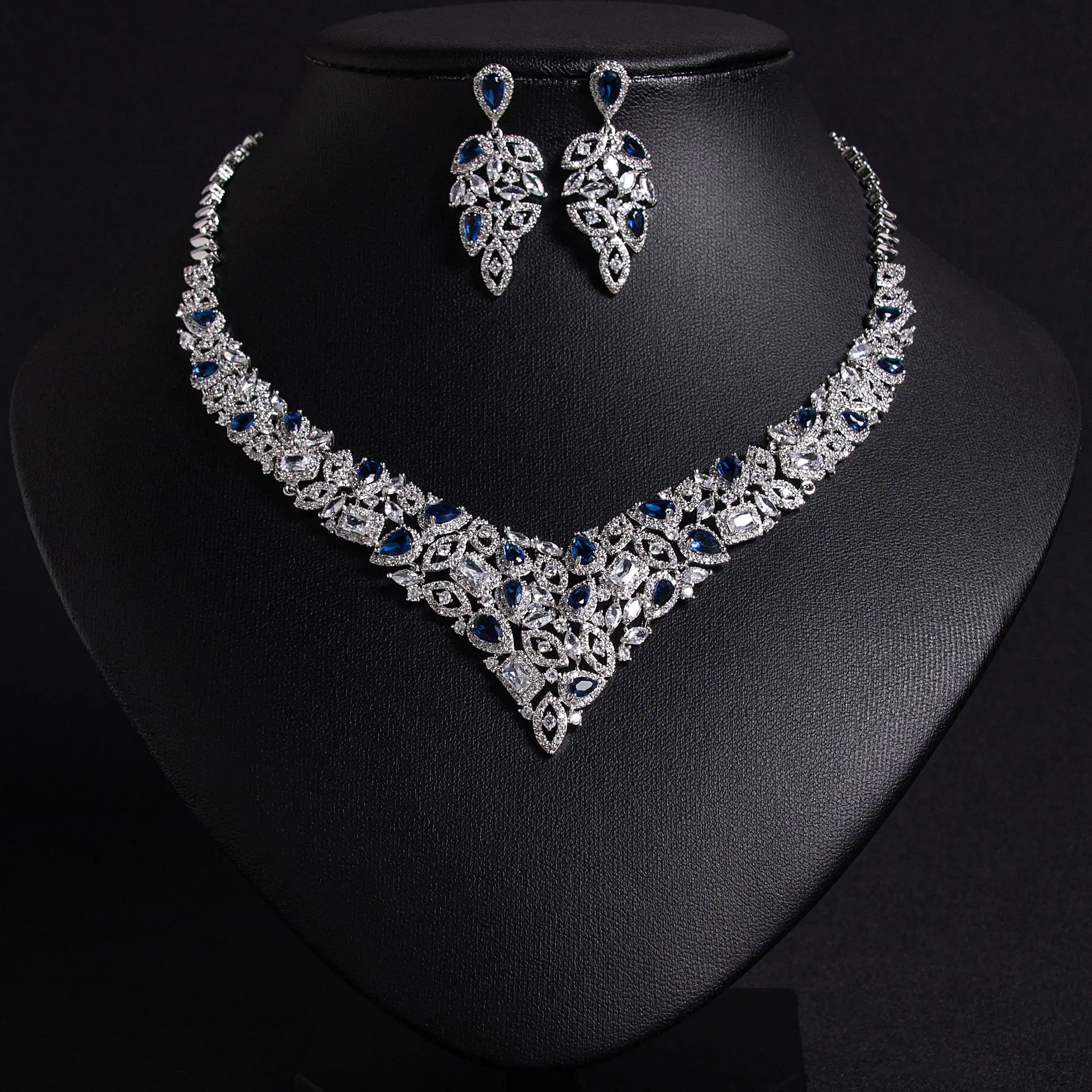 Lindo senhoras jóias conjunto de zircônia vintage com decote em v colar brincos festa jantar baile de formatura acessórios de casamento presente M-310