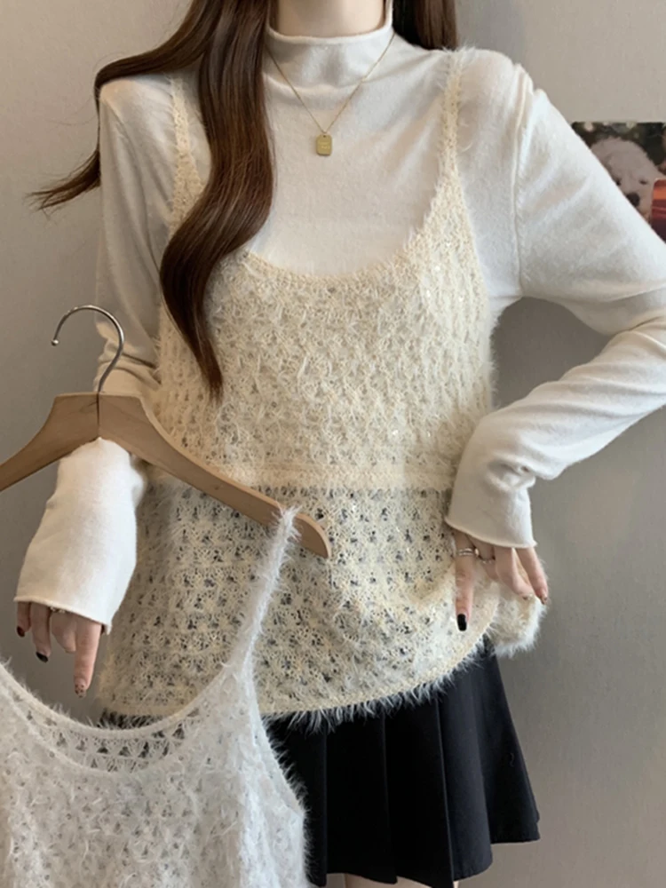 

Новый женский укороченный вязаный топ большого размера с вырезами, свободный крой, удобный, для многослойных образов, осень-зима