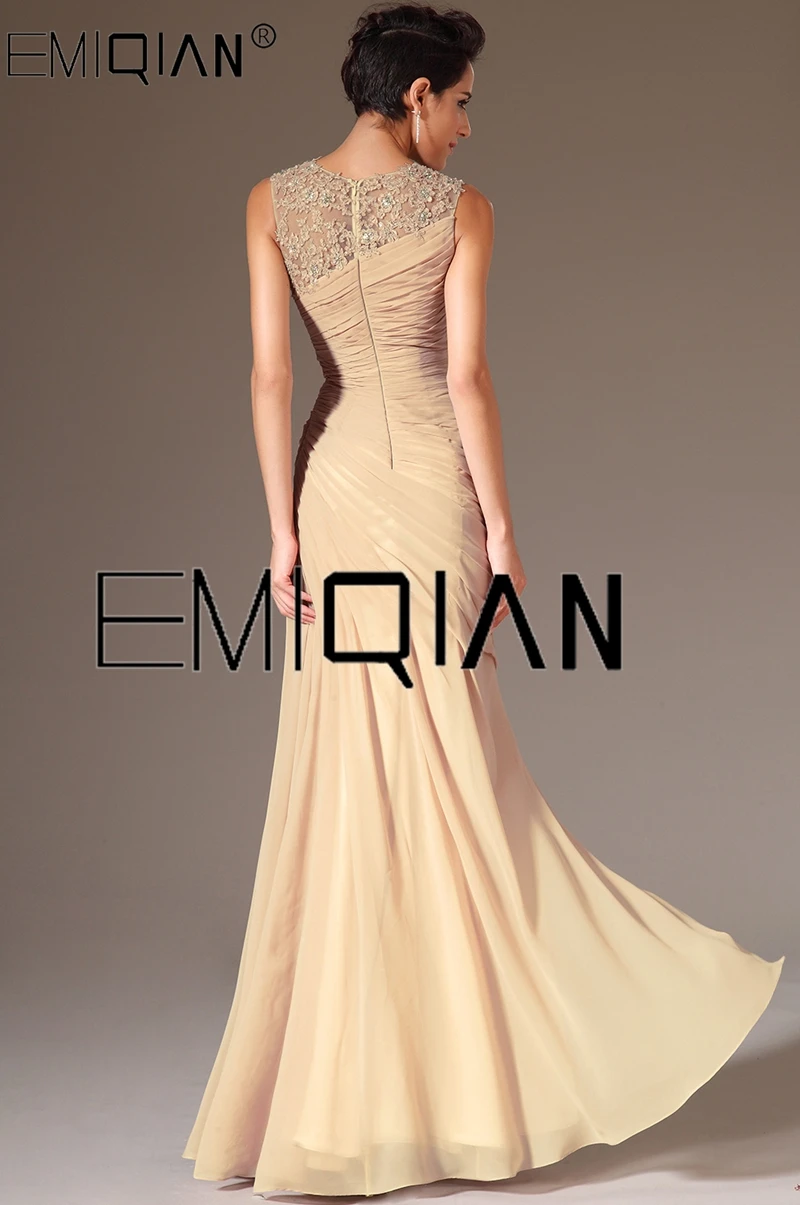 O Neck Champagne Chiffon Mermaid Evening Dress Formal Evening Gowns