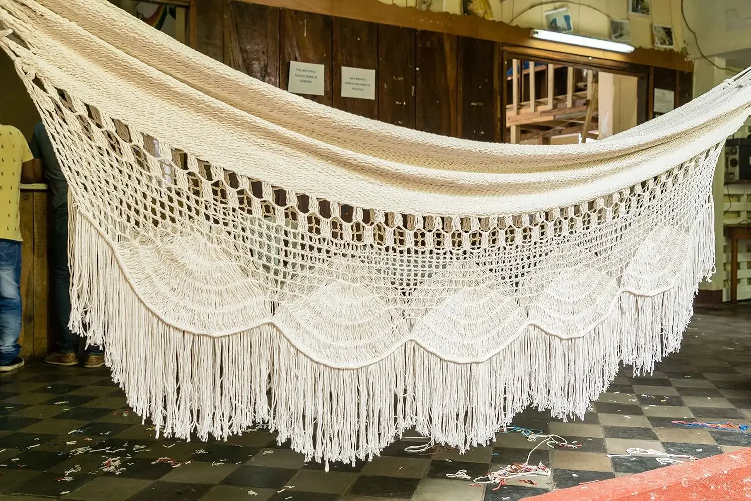 เปลญวนงานฝีมือแบบมาคราเม่ - แบบมายัน, แบบคู่, แบบบราซิล - ผ้าฝ้ายธรรมชาติ 100% - ขนาดคิง, สีขาวนวล