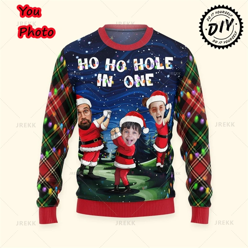 Zdjęcia Druk 3D Brzydkie Świąteczne Swetry - Niestandardowe Zdjęcie Męski Sweter Xmas Wesołych Świąt Bluzy Topy Bluza Crew Neck