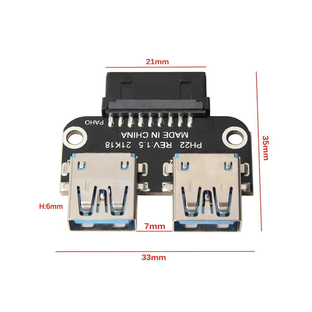 20Pin do podwójnego adaptera USB3.0 Konwerter Płyta główna pulpitu 19-pinowy/20P Nagłówek do 2 portów USB 3.0 A Złącze żeńskie Czytnik kart