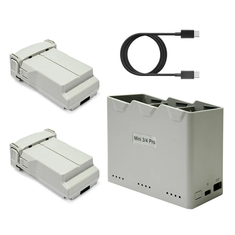 Long Flight New Spare Battery Kit 2‑Battery 1‑Charging Hub Set For DJI Mini3 4Pro Series Practical Drone Power Accessory